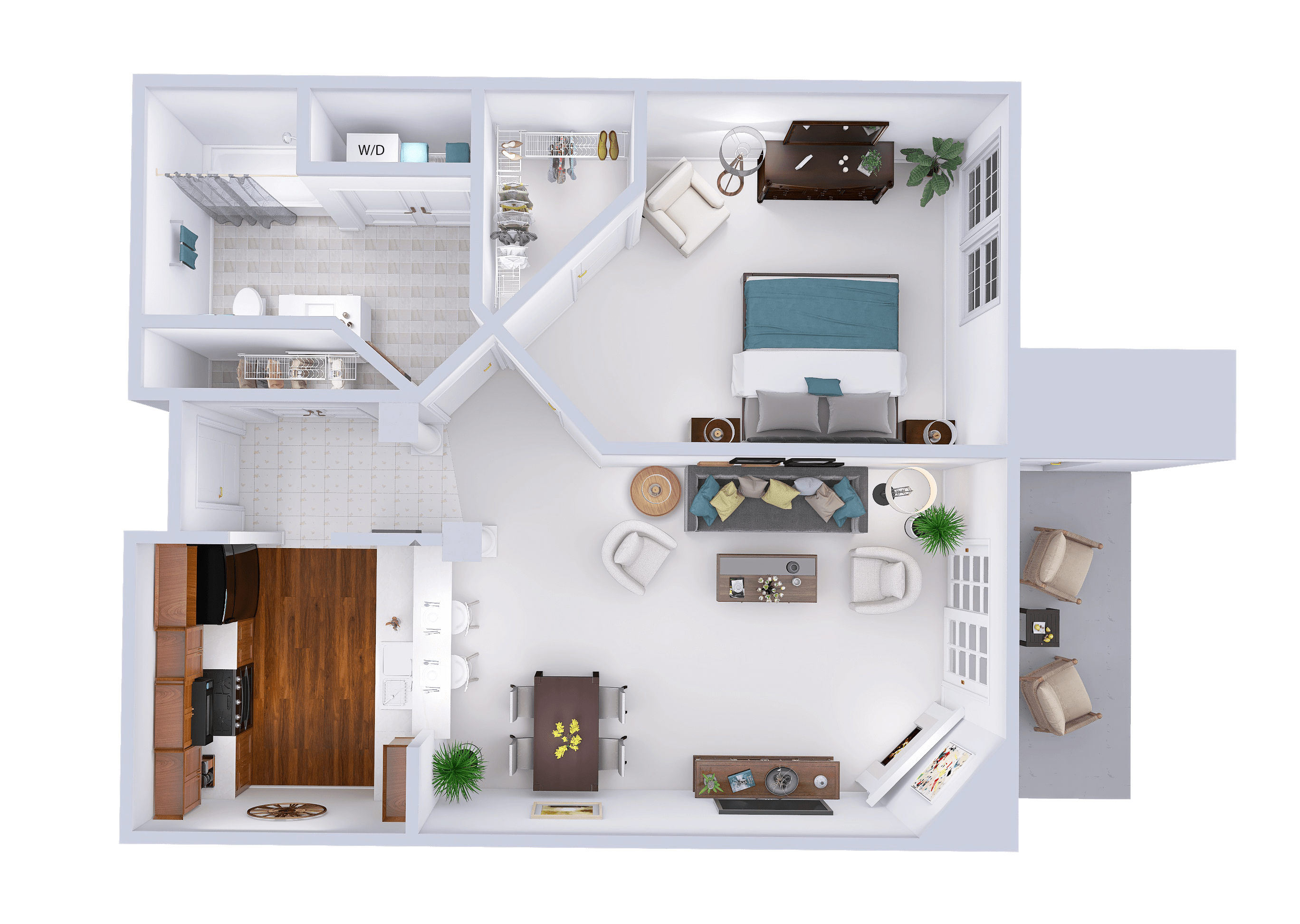 Floor plan for 1 bed, 1 bath, 773 sqft